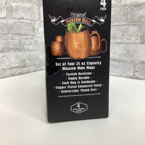 Moscow Mule Set Of 4 20oz Mugs Copper Plated Hammered Finish New NIB Bar Ware - Picture 3 of 3